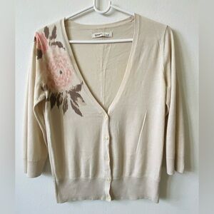 EUC Old Navy Cream Floral V-Neck Button Cardigan Sweater S